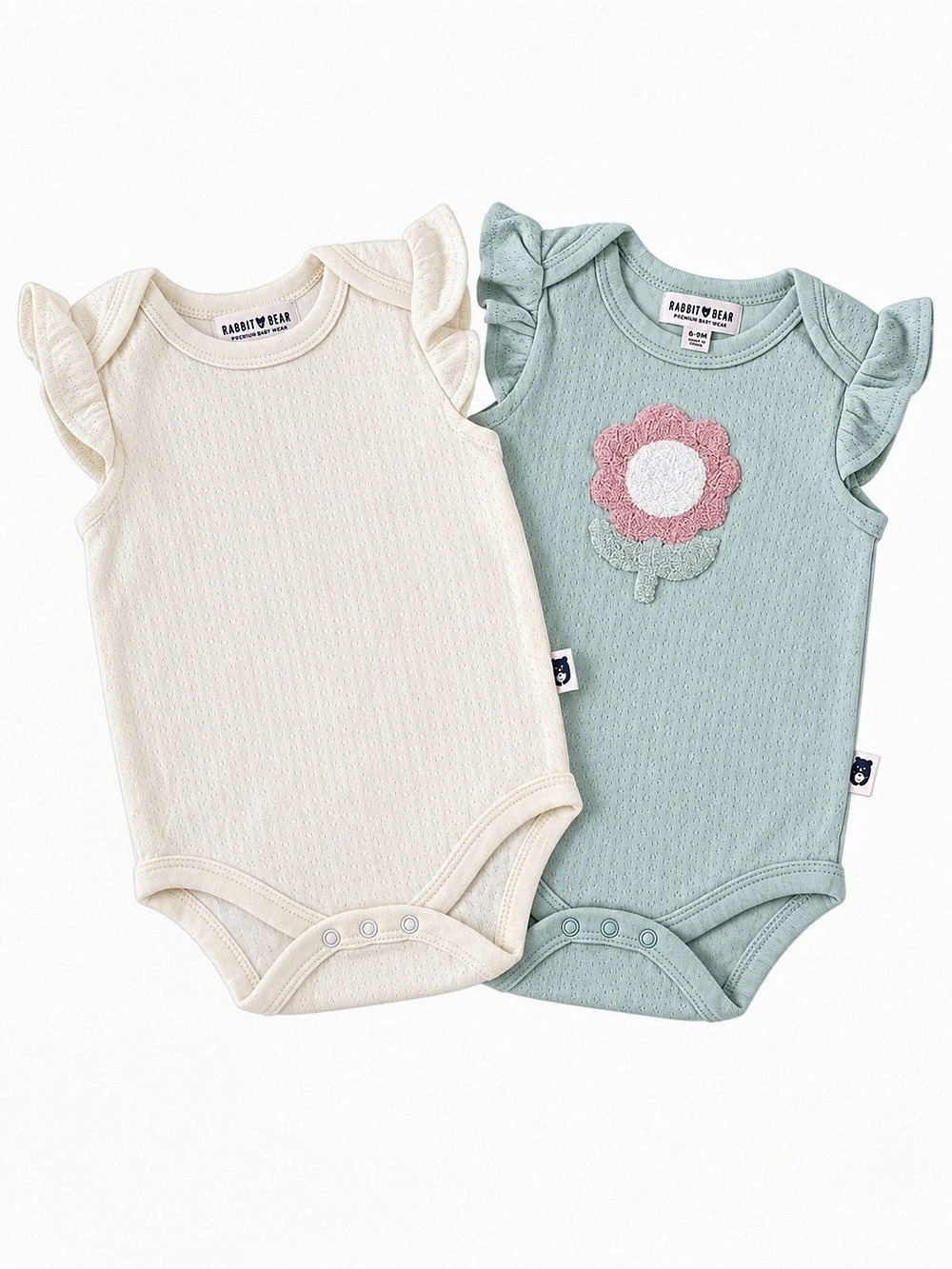 Rabbit + Bear Baby Girl Bodysuit 2 Pack 6-9M Flutter Sleeve Floral LIKE NEW